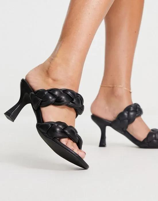 braid detail heeled sandals in black