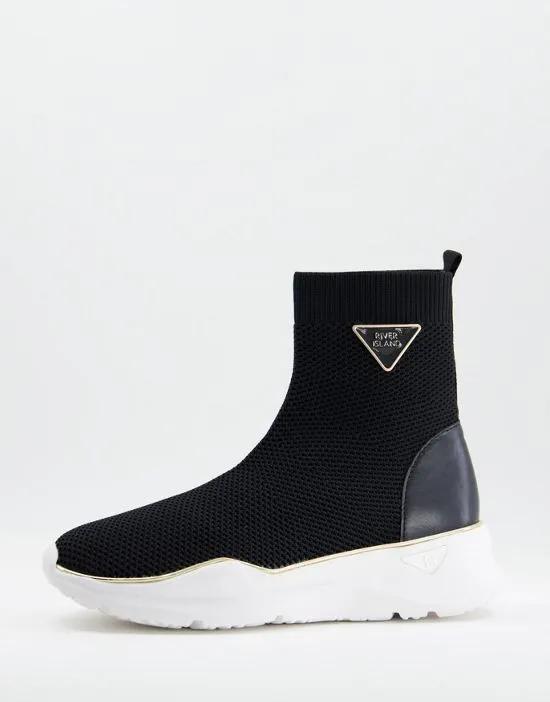branded high top sock sneakers in black