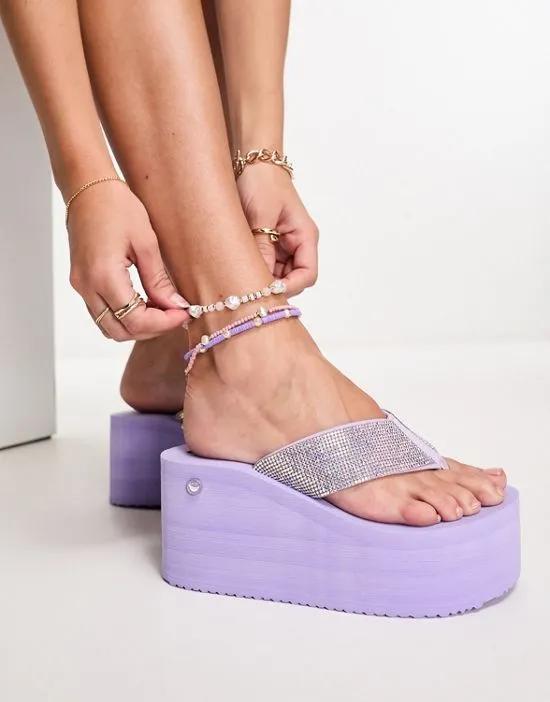 Bratz embellished toe thong wedge sandals in lilac