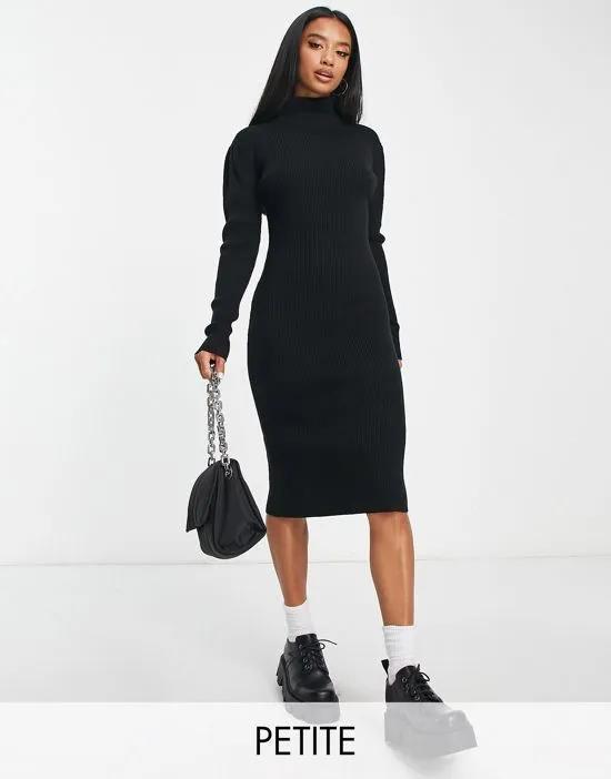 Brave Soul Petite juliet high neck knitted sweater dress in black