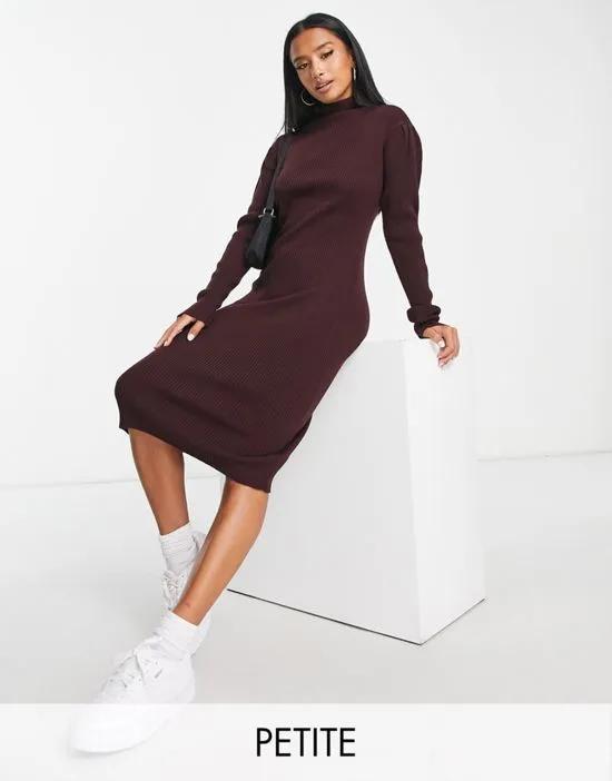 Brave Soul Petite juliet high neck knitted sweater dress in burgundy