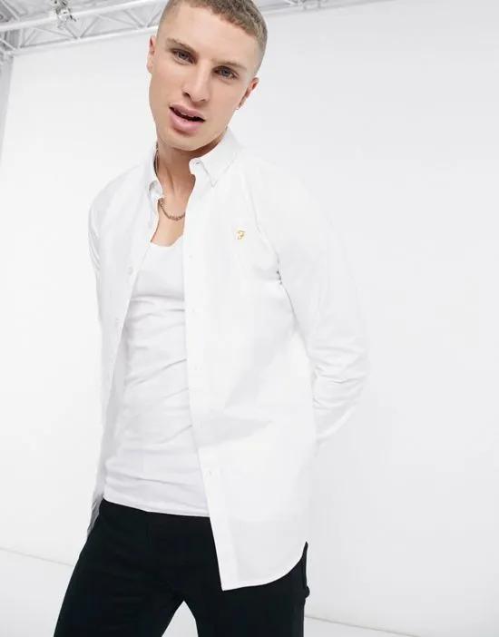 Brewer slim fit cotton oxford shirt in white