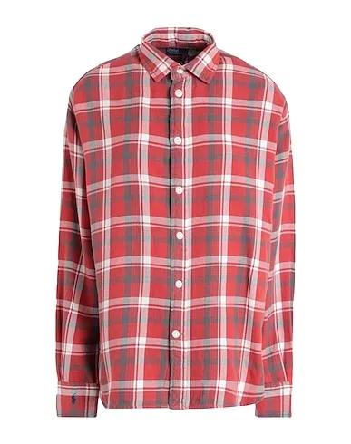 Brick red Checked shirt RELAXED FIT PLAID COTTON SHIRT
