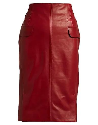 Brick red Leather Midi skirt