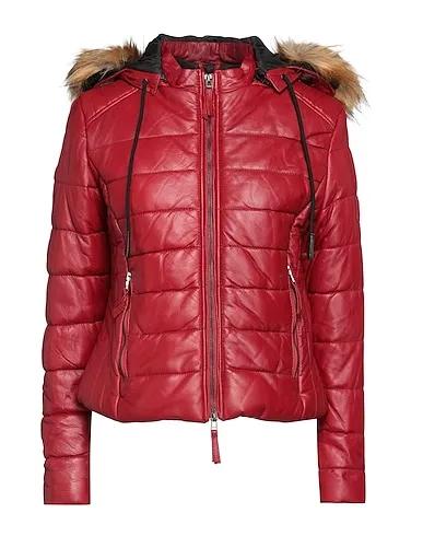 Brick red Leather Shell  jacket