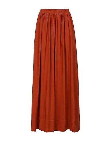 Brick red Maxi Skirts VISCOSE-LINEN HIGH-WAIST LONG SKIRT
