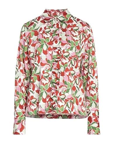 Brick red Plain weave Floral shirts & blouses