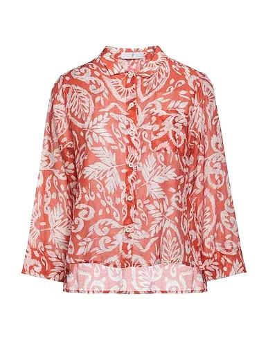 Brick red Plain weave Floral shirts & blouses