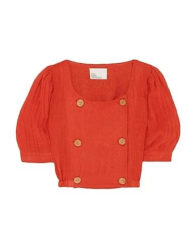 Brick red Plain weave Linen shirt