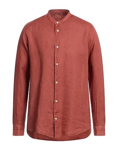 Brick red Plain weave Linen shirt