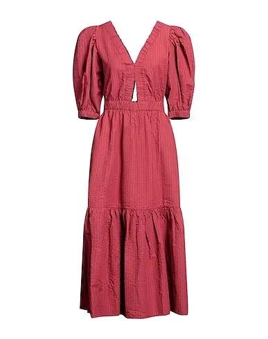 Brick red Plain weave Midi dress