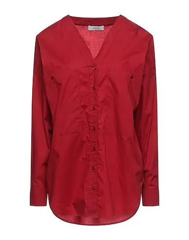 Brick red Plain weave Solid color shirts & blouses