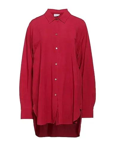 Brick red Plain weave Solid color shirts & blouses