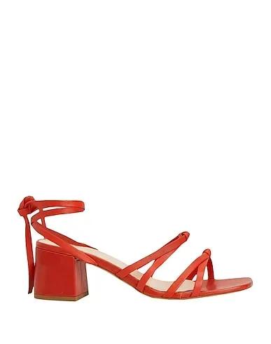 Brick red Sandals LEATHER SQUARE TOE LACE-UP SANDAL
