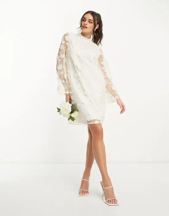 Bridal 3D floral mini dress in white