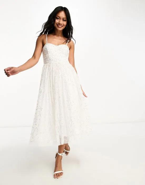 Bridal allover embellished midaxi dress with full skirt in ivory - part of a set
