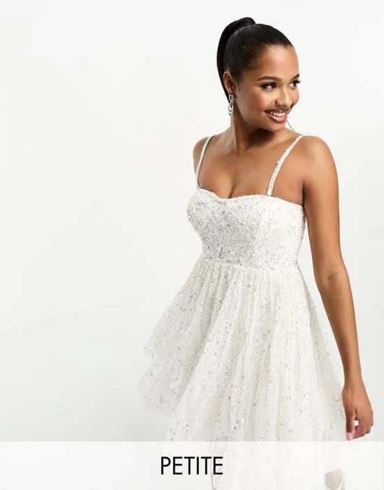 Bridal allover embellished mini dress with full skirt in ivory