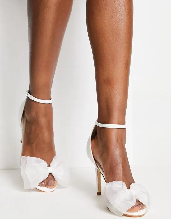 Bridal bow barely there heels in ivory