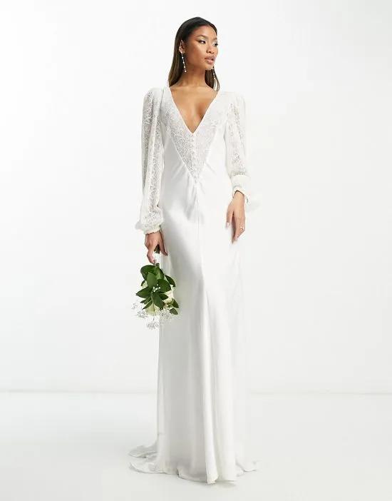 Bridal exclusive full sleeve lace maxi dress in ivory