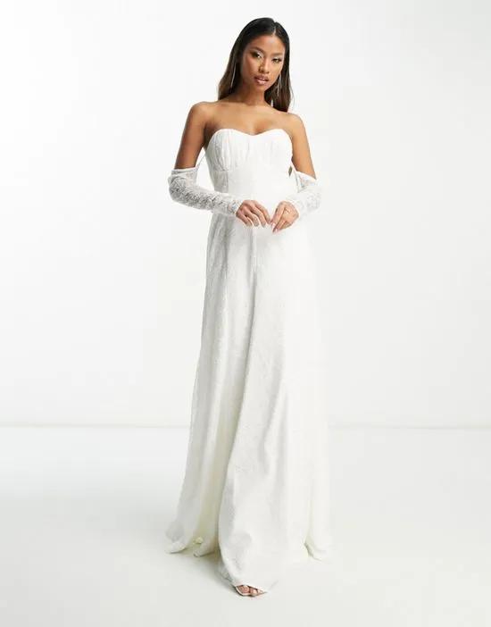 Bridal exclusive off shoulder lace maxi dress in ivory