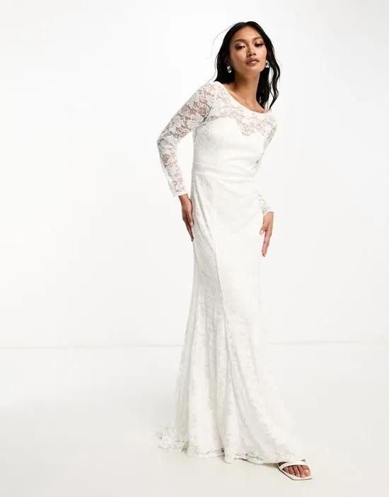 Bridal lace detail maxi dress with bow back in ivory