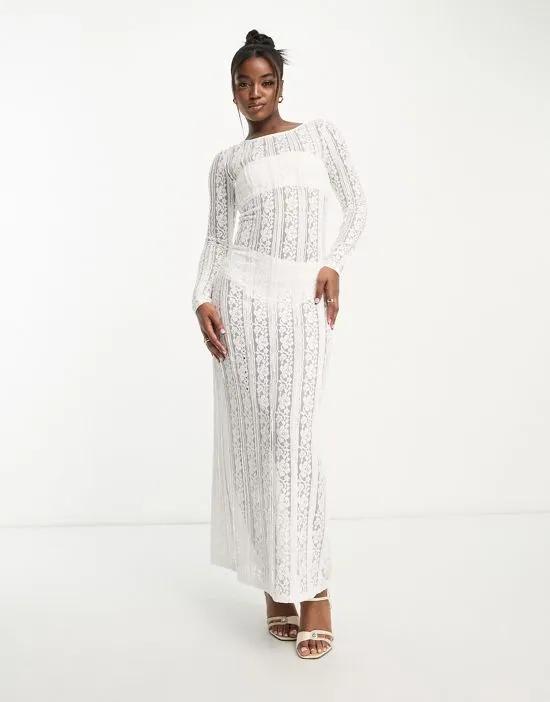 Bridal lace maxi dress in white