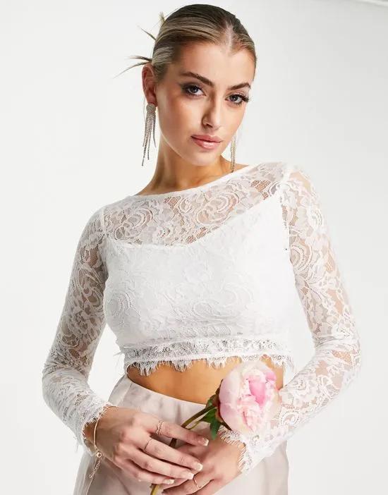 Bridal mix & match long sleeve lace top in ivory - part of a set