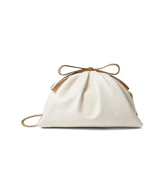 Bridal Pearlized Smooth Leather Bow Frame Clutch