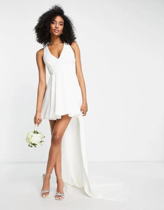 Bridal plunge high low mini dress in ivory