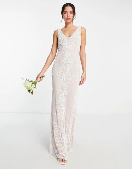 Bridal premium embellished v neck maxi dress in ivory