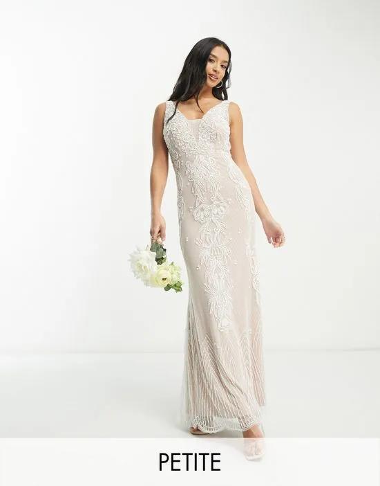 Bridal premium embellished v neck maxi dress in ivory