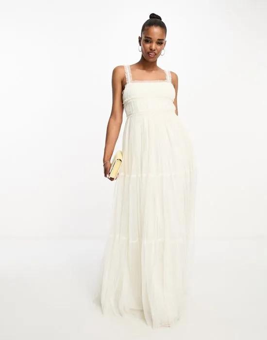 Bridal ruffle tulle maxi dress in ivory