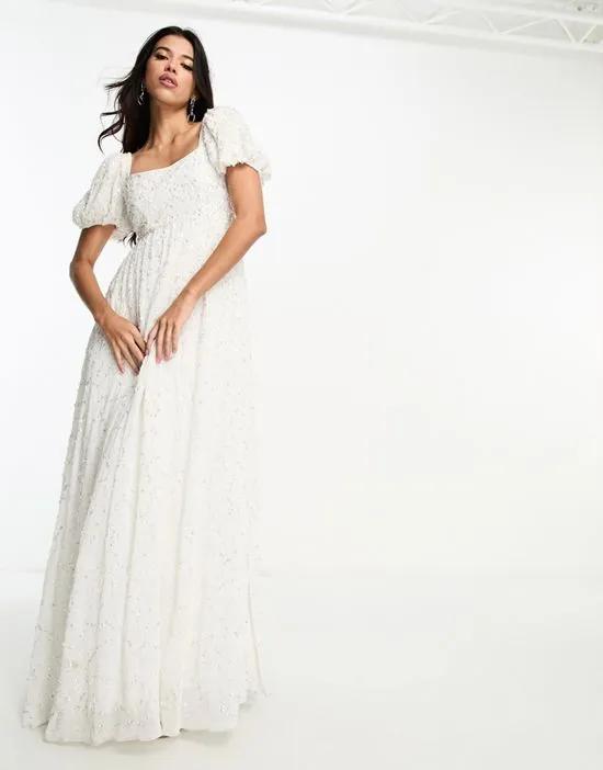 Bridal tulle maxi dress with embellishment in ivory - part of a set