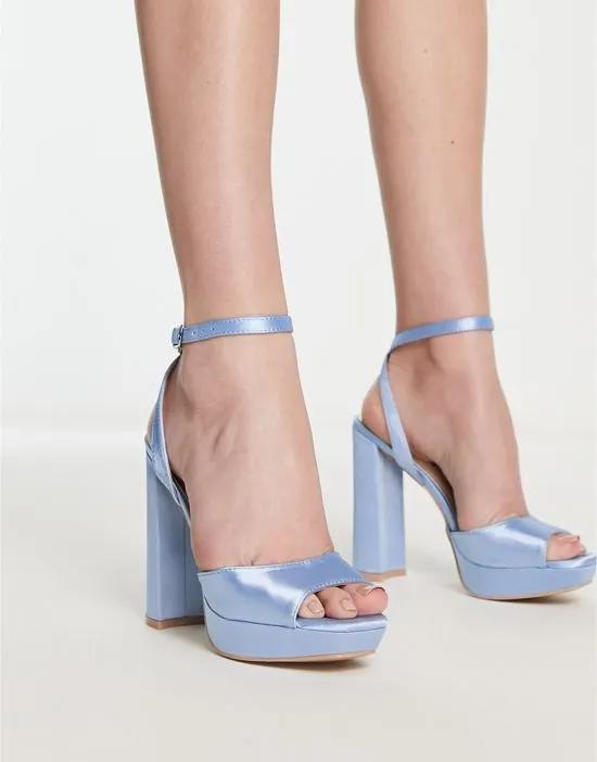 Bridal Vanya platform sandals in pale blue satin