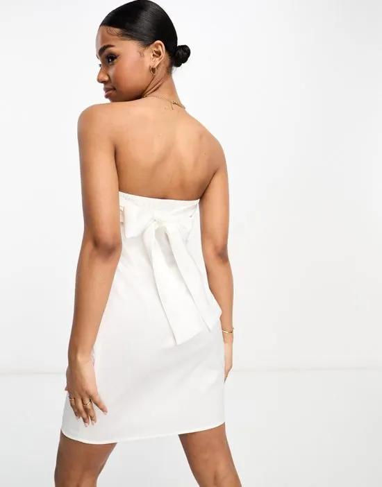 Bride To Be satin bandeau mini dress with bow back detail in white