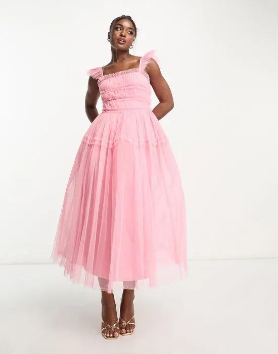 Bridesmaid babydoll midaxi dress in candy pink