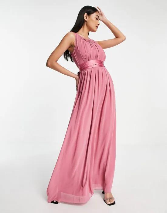 Bridesmaid chiffon maxi dress in dark pink