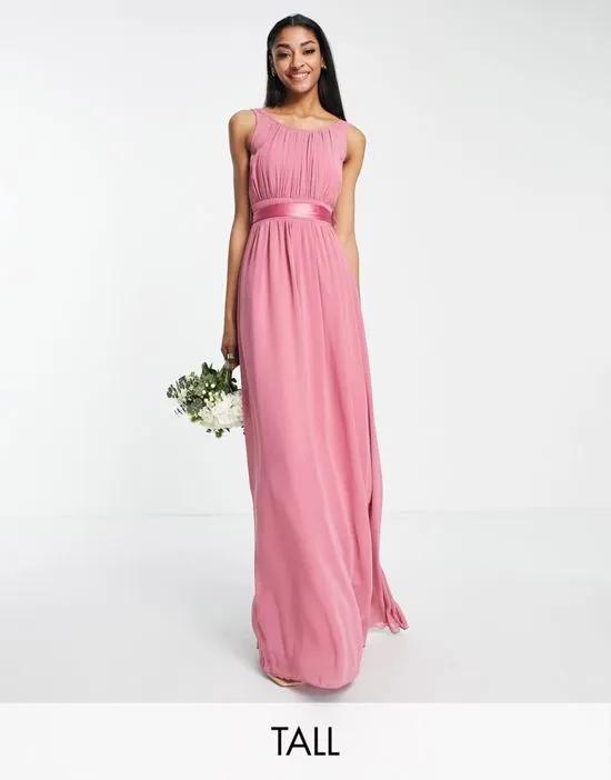 Bridesmaid chiffon maxi dress in dark pink