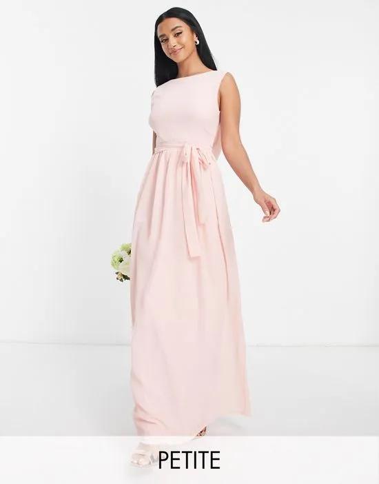 Bridesmaid chiffon maxi dress with deep cowl back in whisper pink