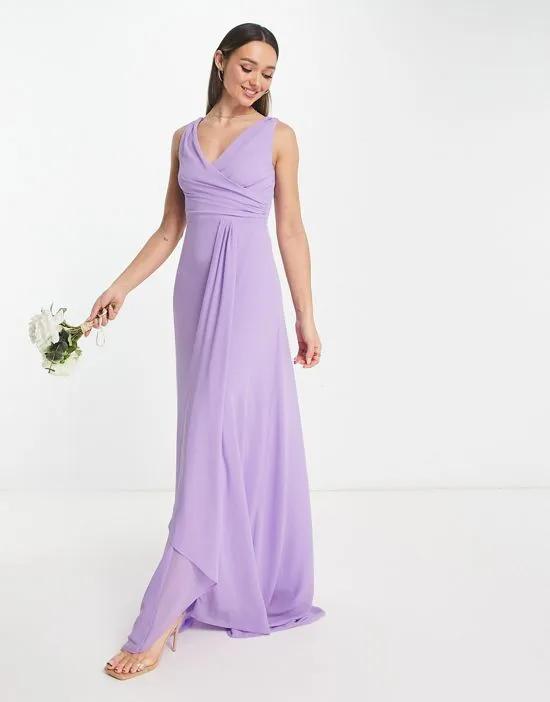 Bridesmaid chiffon maxi dress with split front in lilac