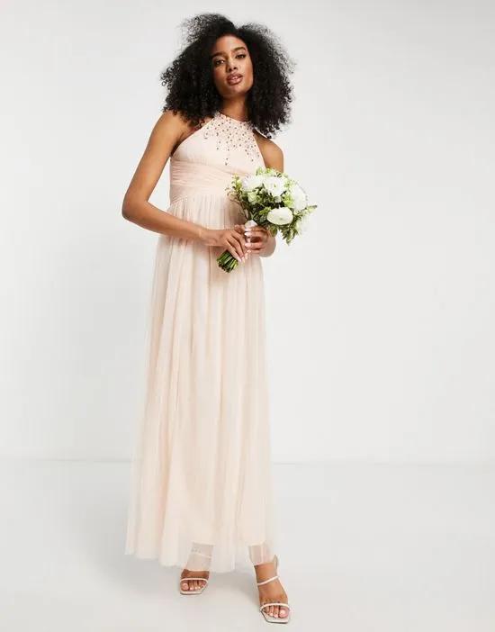 Bridesmaid embellished maxi dress in blush