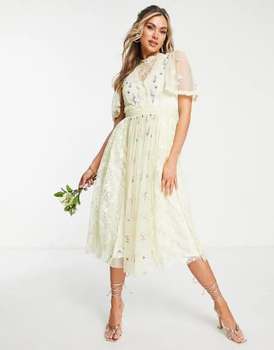 Bridesmaid floral midi dress in cream