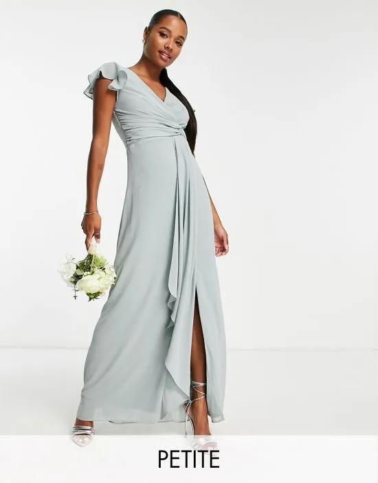 Bridesmaid flutter sleeve ruffle detail maxi dress in sage