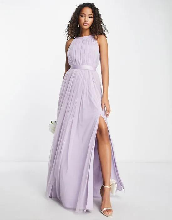 Bridesmaid halter neck maxi dress in lilac