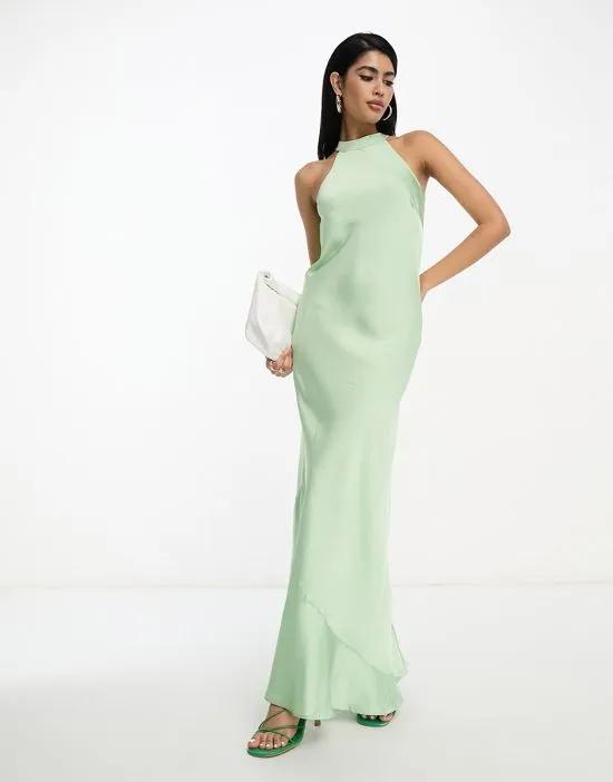 Bridesmaid halterneck maxi dress in mint green