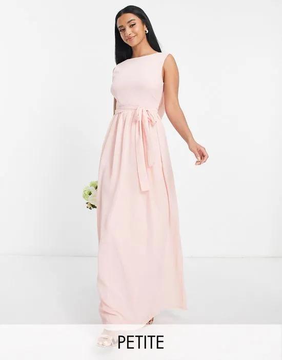 Bridesmaid high neck and draped back maxi dress in whisper pink