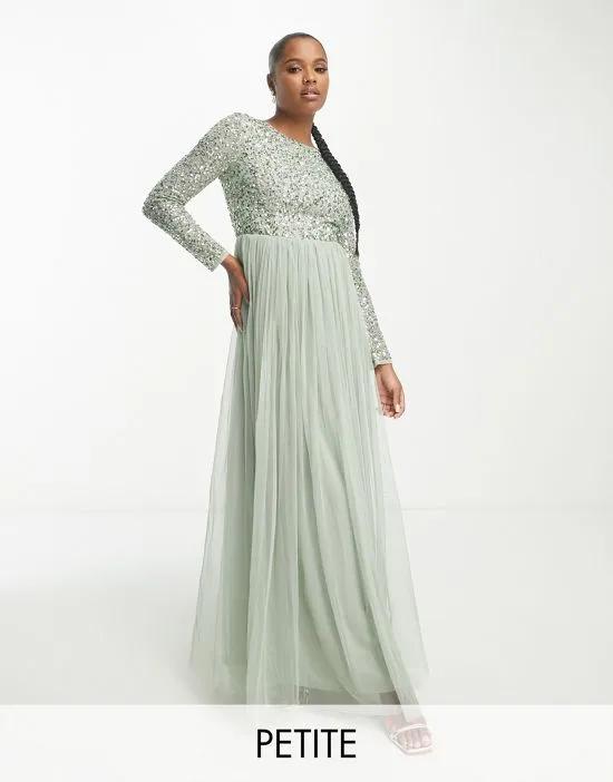 Bridesmaid long sleeve maxi dress with delicate sequin in sage green