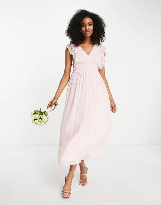 Bridesmaid midi dress with frill detail in textured pink - BPINK