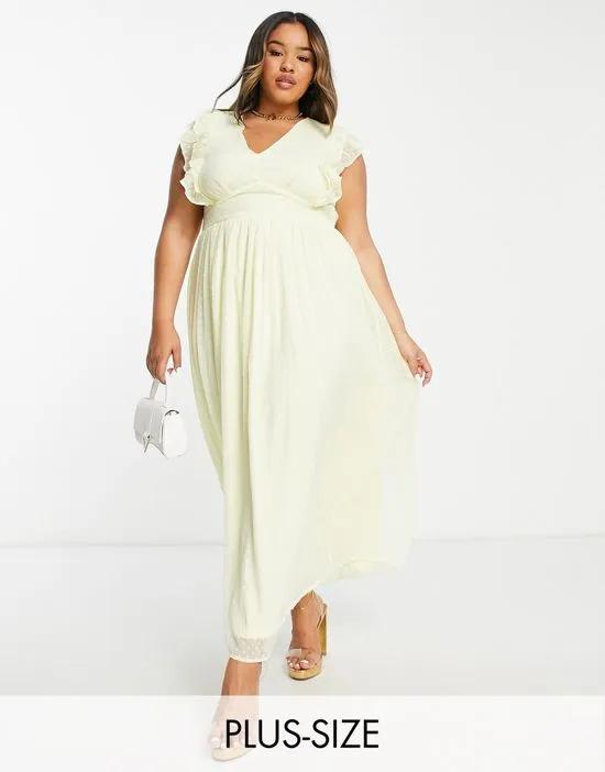 Bridesmaid midi dress with frill detail in textured yellow