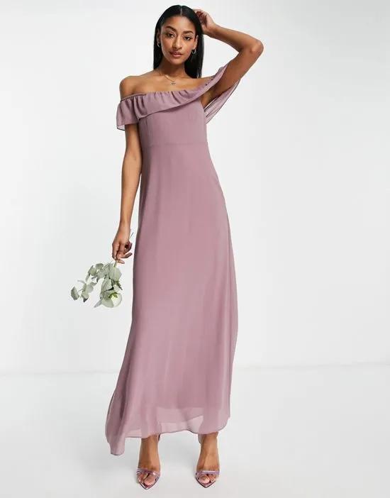 Bridesmaid off-shoulder maxi dress in purple